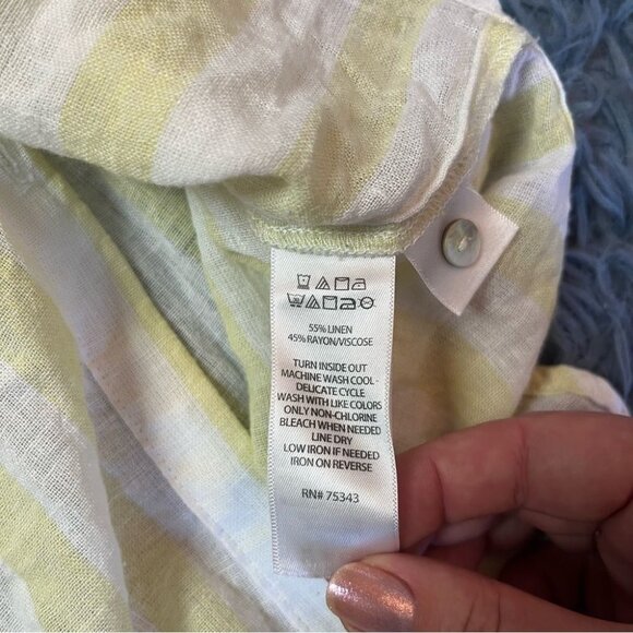 Cynthia Rowley Yellow and White Striped Long Linen Shirt Size S - Picture 5 of 5